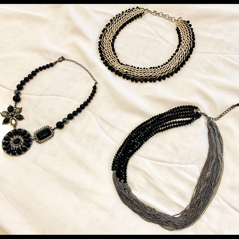 Set of 3 Statement Necklaces (Beaded/Chain/Floral)